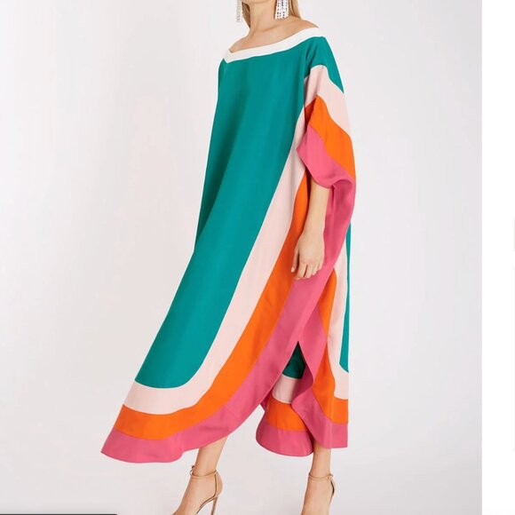 Hester Bly Other - Hester Bly The Nelda Silk Kaftan Palm Springs Pool Colorblock One Size